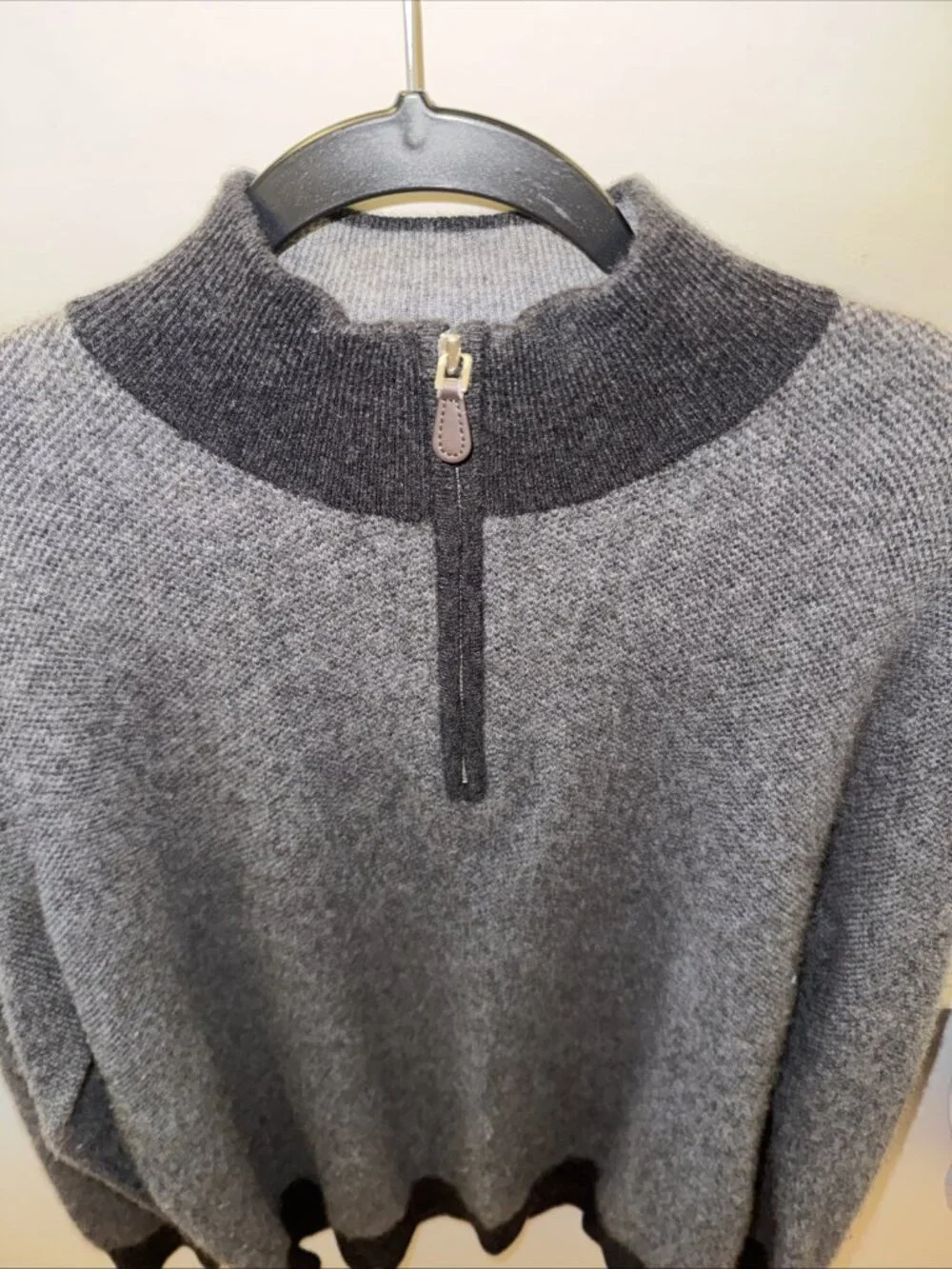 Saks Fifth Ave 100% PURE CASHMERE Dark Gray  HALF-ZIP MOCK - XL Sweater Soft A+